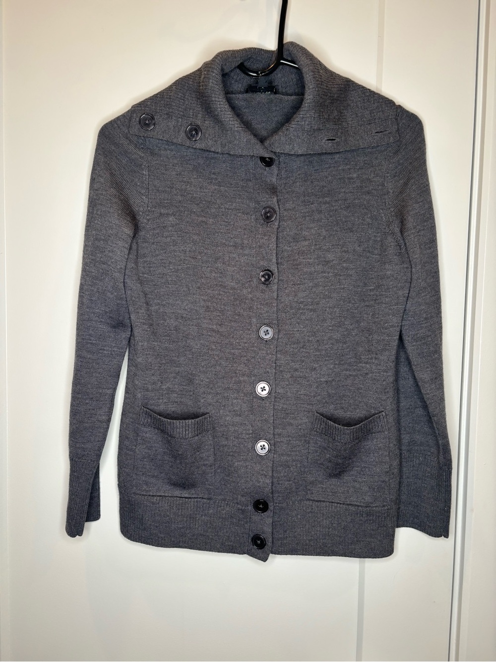 Talbots Charcoal Shawl-Collar Button Cardigan